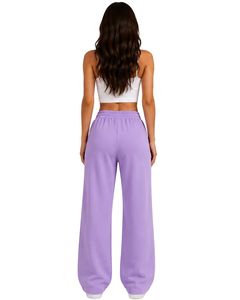 Pantalones de chándal anchos morados lavanda para mujer, de cintura alta, ajuste holgado, estilo jogger, informales, para uso diario, personalizados por el fabricante - Product Image 2