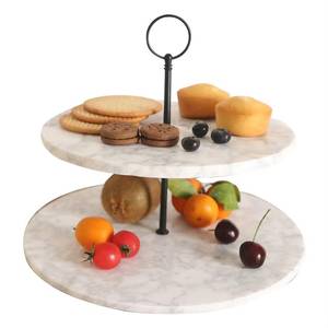 Support à gâteau en marbre à deux niveaux, plateau rond pour servir des desserts et des fruits, réutilisable, lavage à la main uniquement - Product Image 1