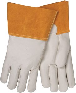 Guantes de Soldadura TIG de Cuero Suave y Algodón, Reforzados, Industriales, de Alta Calidad, con Logotipo, Color Gris, con Palma Única de Piel de Alce y Costuras de Kevlar - Product Image 3