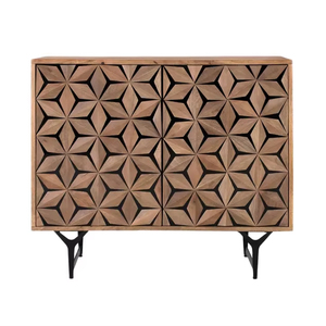 ตู้เก็บของไม้เนื้อแข็งแบบโมดูลาร์ ดีไซน์ยุโรป ทนทาน สำหรับห้องนั่งเล่น ตู้ข้างวางของตกแต่งพร้อมฐานโลหะ - Product Image 1