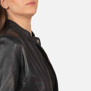 Rave Black Sheep Skin Leather <b>Biker</b> <b>Jacket</b> Winter Women's Quilted Stand Collar Breathable Eco-Friendly Customized Color Size - Product Image 3