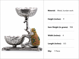 Porte-bougie décoratif en métal plaqué argent fait main, en forme d'éléphant, avec double bol, centre de table Urli, pièce maîtresse, figurine - Product Image 6