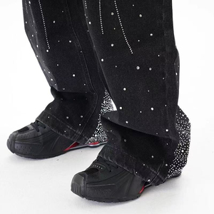 Women’s Y2K Customized Rhinestone Bow Jeans <b>Wide</b> <b>Leg</b> Baggy Denim Pants High Waist Loose Fit <b>Sparkly</b> Streetwear 100% Cotton Jeans - Product Image 5