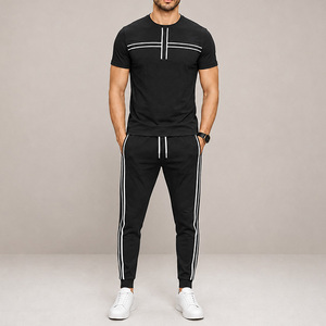 Conjunto Deportivo Casual de Verano de Alta Calidad, Estampado, Mezcla de Algodón Suave, Ligero, Elástico y Transpirable, Camiseta de Manga Corta y Pantalones Jogger - Product Image 1