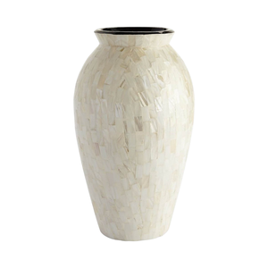 Vase moderne fait main en nacre avec incrustation de coquillages, décoration florale ronde pour table - Product Image 1