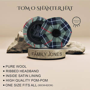 Chapeau écossais en laine à pompon, motif tartan des Jones, style Tam o' Shanter, pour famille de clan écossais, vente en gros personnalisée - Product Image 3