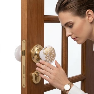 Round Porcelain Cabinet Knob with Gold Floral Design Modern Eco-Friendly Durable Furniture Handle for Bedroom Use - Product Image 2