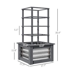 Jardinière carrée surélevée en bois gris avec treillis pour jardin et terrasse - Product Image 3