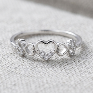 925 Sterling <b>Silver</b> Moissanite Heart Ring Open Heart <b>Band</b> Round Brilliant Cut Jewelry for <b>Wedding</b> Gift - Product Image 2