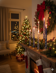 Bougies décoratives coniques artisanales bleues et blanches en WAXWARE – Idéales pour Noël, Halloween, Pâques – Ensemble élégant pour décorations de soirée - Product Image 3