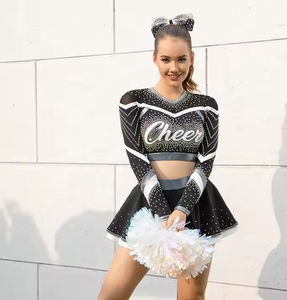 Ensemble deux pièces d'uniforme de pom-pom girl haut de gamme pour femmes, couleurs et logo personnalisables, 100 % polyester, haut et jupe de compétition - Product Image 1