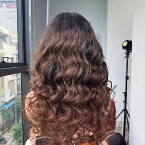 Wholesale Price 100% Raw Virgin Vietnamese Human Lace Weft <b>Curly</b> Wig Ombre Brown Color Super Double Drawn Hair <b>Extensions</b> - Product Image 1