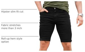 Shorts en jean noir pour homme, taille mi-haute, coupe droite, en coton, décontracté, respirant, tissu tissé, avec fermeture boutonnée - Product Image 6