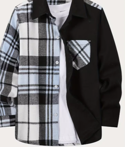 Men's Black <b>White</b> Plaid Long Sleeve Shirt Autumn Casual Wear Adult Size - Product Image 3