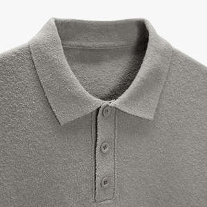 Suéter de Punto para Hombre, Cuello Polo, Color Gris Liso, 100% Algodón, Otoño Invierno 2021, OEM/ODM, Personalizado - Product Image 6