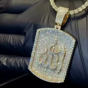Pendentif Moissanite Signe Allah, Bijou Religieux Islamique en Argent Massif 925, Pendentif Hip Hop, Bijou de Prière Spirituelle, Pendentif Iced Out - Product Image 4
