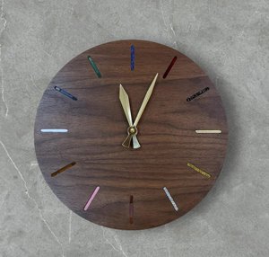 Hand Crafted Mid-Century <b>Round</b> Acacia Wood Clock For Living Room - Product Image 3