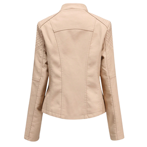 Custom Leather Jacket Wholesale Women <b>Slim</b> Fit Motorcycle Bomber <b>Coat</b> Faux Leather Fashion Outerwear OEM ODM Supplier Plus Size - Product Image 2