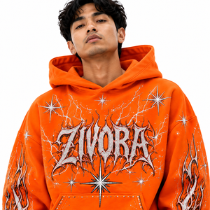 Ensemble de survêtement graphique 2 pièces orange pour homme, personnalisé, avec sweat à capuche oversize et pantalon de survêtement baggy à poche kangourou, style streetwear, vente en gros - Product Image 3