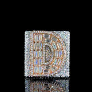 แหวนเพชรโมอิสรูปตัวดี925เงินสเตอร์ลิง D VVS ทรงกลมและบาแกตต์โมอิสซาไนต์เครื่องประดับฮิปฮอปสำหรับผู้ชาย - Product Image 1