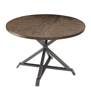 Tavolo da Pranzo Rotondo in Stile Industriale con Finitura Marrone Brunito e Finitura in Metallo Grigio, Arredamento Rustico per Cucina - Product Image 1