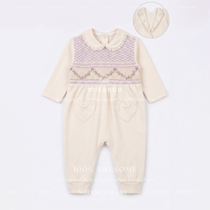 Romper de Bebé Hecho a Mano con Bordado Smocked, Mono de Algodón de Manga Larga para Niñas, Ropa Vintage de Boutique para Niños Pequeños - Product Image 1