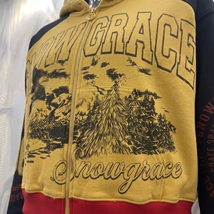 Snowgrace Men's <b>Hooded</b> Zip-Up Sweatshirt Raglan Sleeve French Terry Casual Winter <b>Jacket</b> Black Yellow <b>Red</b> Print Design - Product Image 6