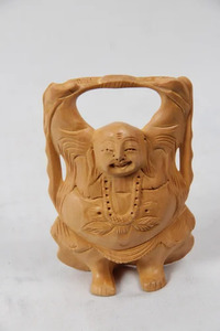 Idole du Bouddha rieur en bois, pièce décorative artisanale pour le bureau et le salon - Product Image 1
