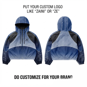 Premium 120 GSM Polyester <b>Windbreaker</b> Jacket Custom Logo Blue <b>Black</b> Waterproof Breathable Winter Men's High Street Style - Product Image 1