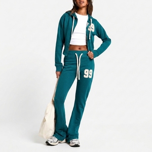 Conjunto Deportivo de Dos Piezas con Sudadera con Cierre para Mujer, Ligero, Ecológico, Transpirable, de Felpa de Algodón de 280g, Resistente al Viento, Estilo Urbano - Product Image 1