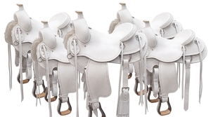 Selle de cheval en cuir de style occidental avec arceau en fibre et quincaillerie en acier inoxydable – Équipement d'équitation professionnel pour ranch, sentier, entraînement et extérieur - Product Image 2