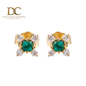 Pendientes de Diamantes Cultivados en Laboratorio y Esmeraldas Colombianas en Oro Amarillo Sólido de 14 Quilates, Corte Redondo, Certificados por IGI, para Mujer - Product Image 1