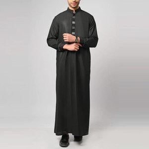 Jubba islamique noire pour homme, décontractée, à manches longues, avec broderie argentée, respirante, Thobe Dishdasha, tenue de prière du Ramadan, Kaftan thobe / thawb - Product Image 3