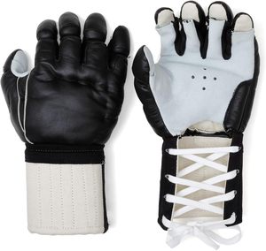 Guantes de boxeo de cuero de medio dedo con cierre de cordones en la muñeca para artes marciales para adultos - Product Image 2