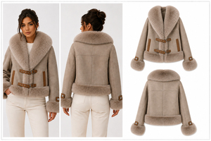 Custom Safari Style Woolen Jacket <b>With</b> Fur Collar And Cuffs <b>Belt</b> Closure Winter Outerwear Unisex Short <b>Coat</b> Thick Faux Fur - Product Image 4