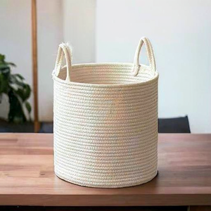 Large Woven Cotton Rope Wicker <b>Foldable</b> Eco-friendly Storage <b>Basket</b> Handles for Laundry Wardrobe Toy Organization - Product Image 2