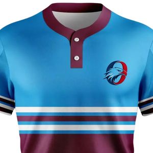 Camiseta de Béisbol Azul Cielo y Granate para Hombre, con Botones al Frente, Ligera, Uniforme Deportivo Transpirable - Product Image 3