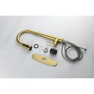 Rubinetto da cucina commerciale moderno in acciaio inossidabile con maniglia singola ad arco alto, piastra di fissaggio e doccetta estraibile - Product Image 2