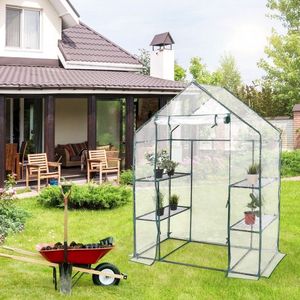 Serra Portatile Moderna da Esterno con 4 Ripiani, Vetro Temperato e Telaio in Acciaio - Product Image 1