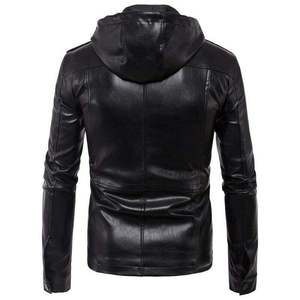 Men's PU Leather Moto Jacket Stand Collar Solid Color Slim Fit Regular Length Autumn Wear - Product Image 6