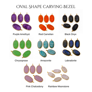 Gold Plated Unique Fashion Jewelry Pink Chalcedony Flower Carved Pendants with Bezel Set Oval Shape Floral Design Charms - Product Image 4