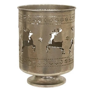Luxury Antique Silver Reindeer Votive Candle Holder Cutout Metal <b>Hurricane</b> <b>Lantern</b> for Christmas Decor Handcrafted Zinc Finish - Product Image 1