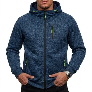 Men's <b>Blue</b> Hooded Zip-Up Sweatshirt Solid Color Knitted Casual Autumn Wear Regular Fit Regular Sleeve Length 2027 - Product Image 5