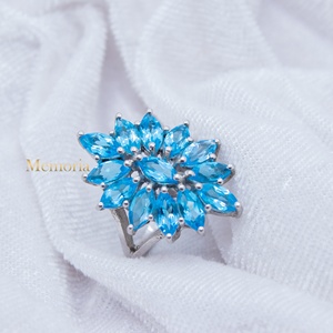Última Colección: Anillo de Topacio Azul Natural en Plata de Ley 925, Joyería Vintage de Piedra de Nacimiento Curativa para Mujer, Ideal para Fiestas - Product Image 1