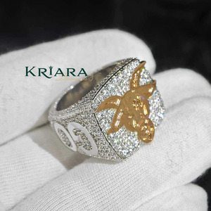 Anillo de Diamantes Plateado en Oro Blanco de 925 para Hombre con Cabeza de Toro, Estilo Sello, Corte Brillante Redondo, Diamantes Cultivados en Laboratorio, Joyería de Regalo - Product Image 4