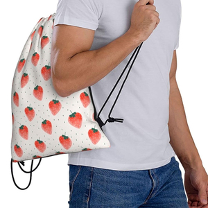 Custom Strawberry Print <b>Drawstring</b> <b>Backpack</b> Cute Fashion Gym Sack Bag Lightweight Polyester String <b>Backpack</b> Custom - Product Image 5