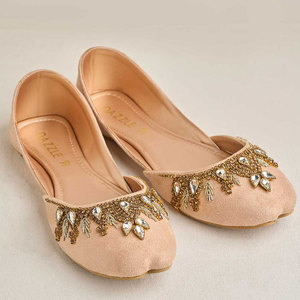 <b>Women</b> Handmade Hand-Painted <b>Slip</b>-On Waterproof Anti-<b>Slip</b> Light Weight Elegant Summer Khussa Tea Pink Velvet Genuine Leather Sole - Product Image 1