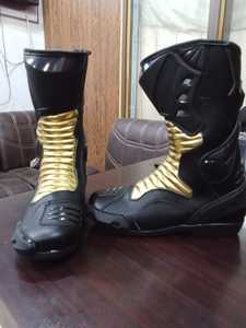 Black & Gold Leather Racing Boots Mid-Calf Custom made Motorbike Boots Men Biker Boots - Product Image 5