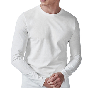 T-shirts à manches longues pour hommes de qualité supérieure, 100% coton, coupe classique, motif uni, impression de logo personnalisée - Product Image 1