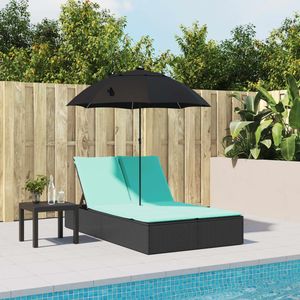 Tumbona Doble de Poliratán Negro con Cojines y Sombrilla - Product Image 3